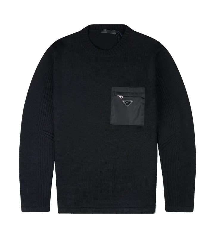 Prada Wool Sweater with Nylon Pocket in Black made by Prada