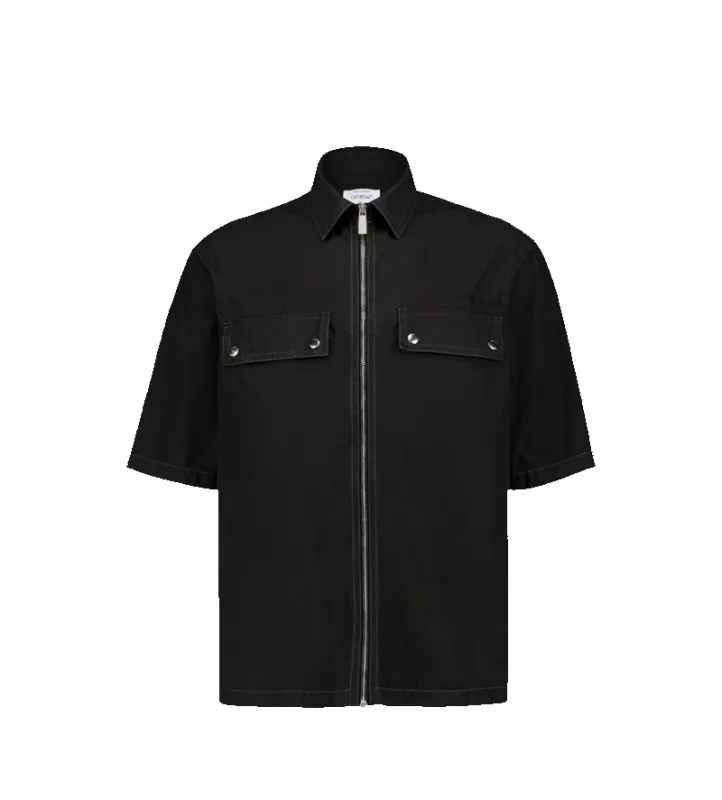 Off-White Short-Sleeve Zip Shirt with Arrow Motif in Black sold by FOUR Amsterdam