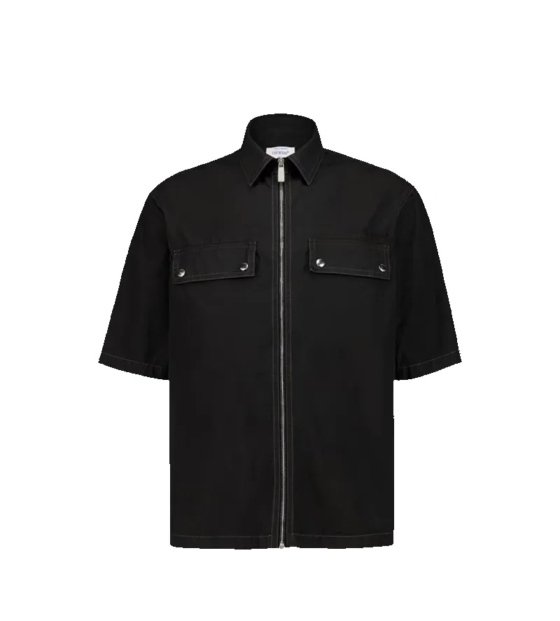 Off-White Short-Sleeve Zip Shirt with Arrow Motif in Black sold by FOUR Amsterdam