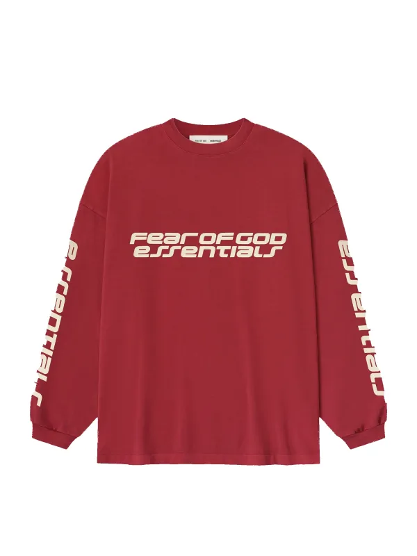 Fear of God Essentials 90s Long Sleeve Tee in Crimson sold by FOUR Amsterdam