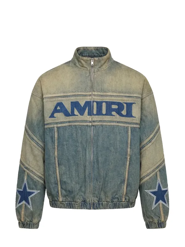 AMIRI Denim Track Jacket in Worn Slate sold by FOUR Amsterdam