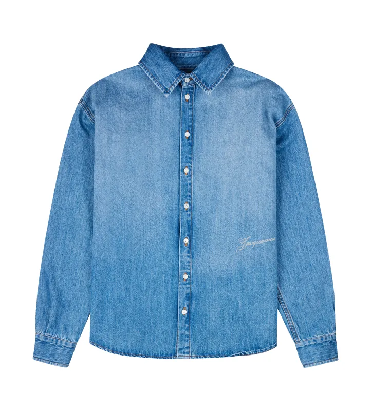Jacquemus The Simon de-Nîmes Denim Shirt in Blue/Tabac sold by FOUR Amsterdam