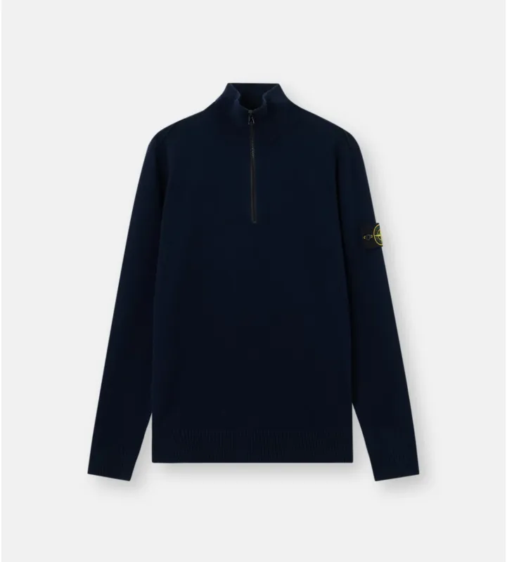 Stone Island Organic Cotton Fleece Half-Zip Sweatshirt in Navy Blue made by Stone Island