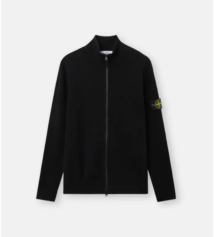 Stone Island Ribbed Soft Organic Cotton Zip-Up Jumper in Black sold by FOUR Amsterdam
