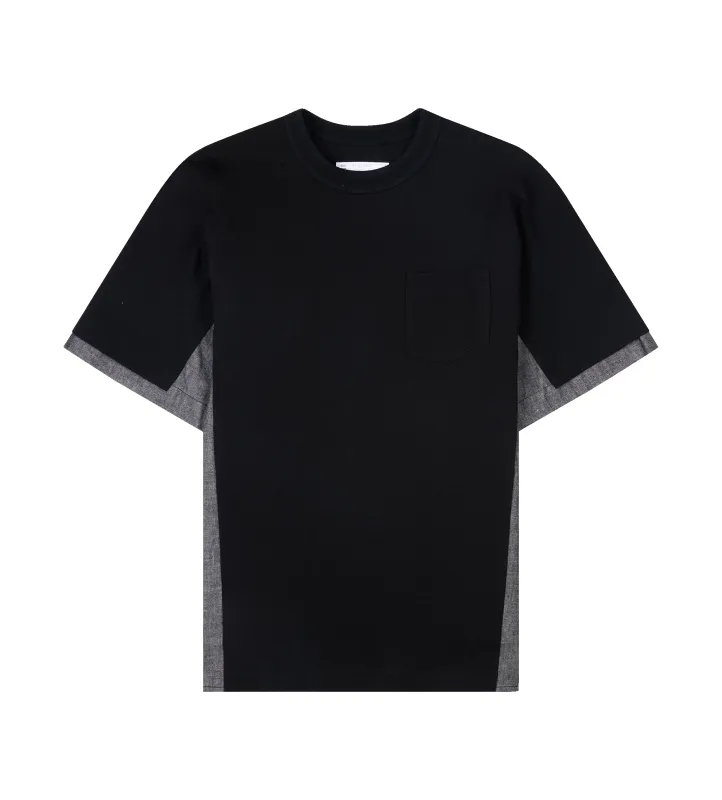 Sacai Lightweight Denim and Cotton Jersey T-Shirt in Black sold by FOUR Amsterdam