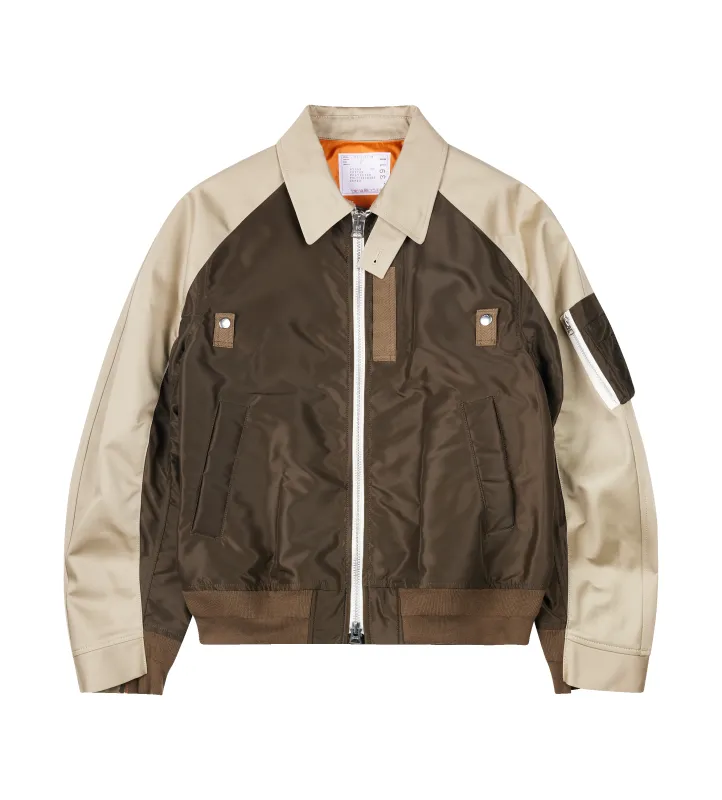 Sacai Cotton Chino x Nylon Twill Blouson in Beige / Dark Khaki sold by FOUR Amsterdam