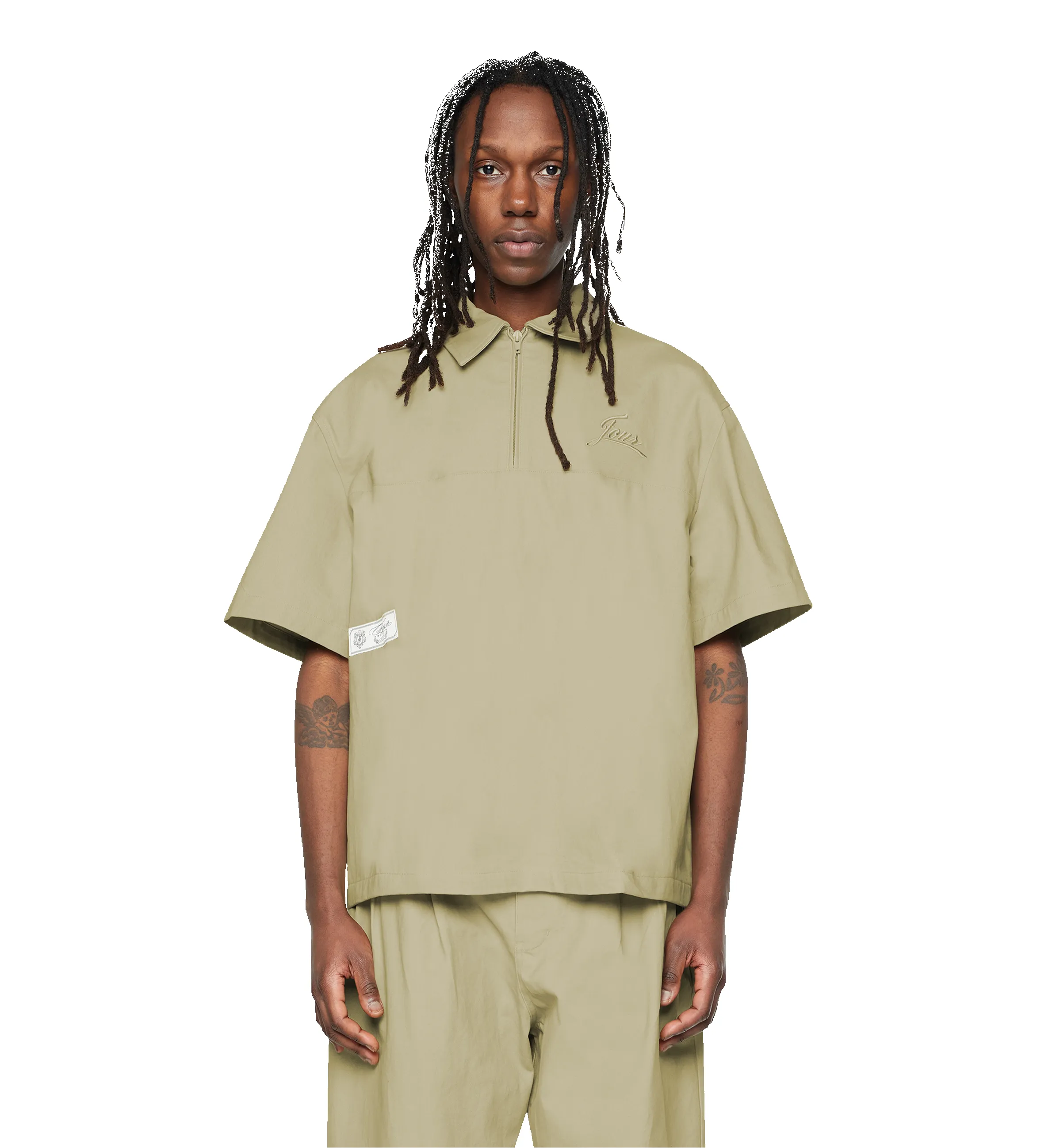 Script SS Zipped Polo Oatmeal sold by FOUR Amsterdam