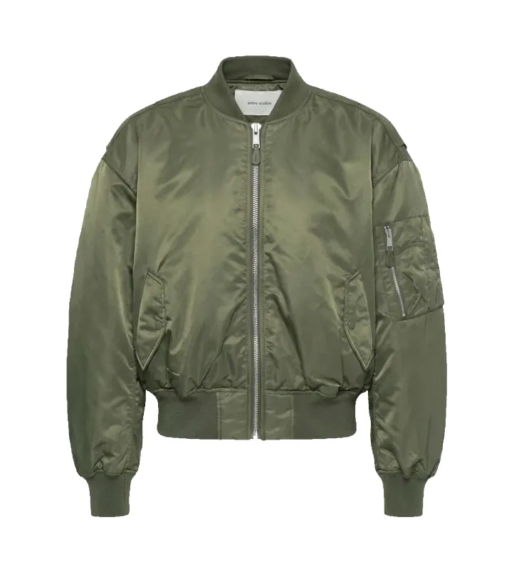 ENTIRE STUDIOS Cropped Broad Bomber in Khaki made by Entire Studios