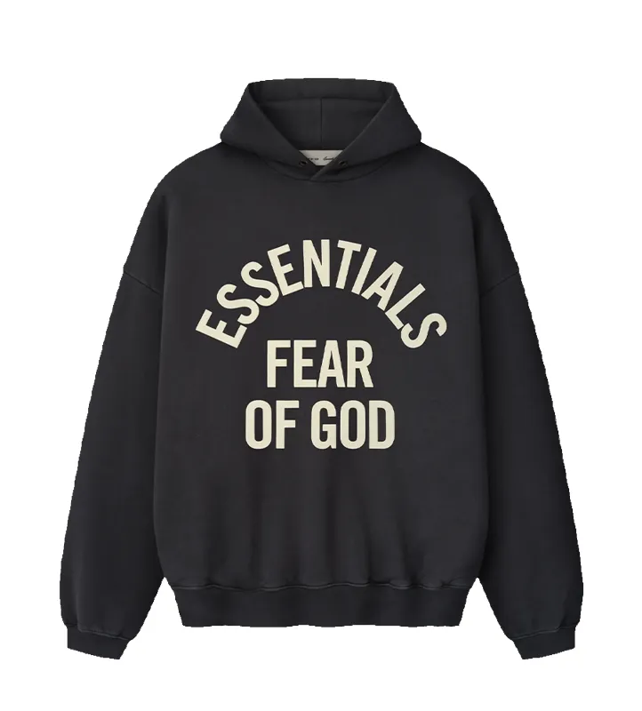 Fear of God Essentials Campus 90s Hoodie in Faded Black sold by FOUR Amsterdam