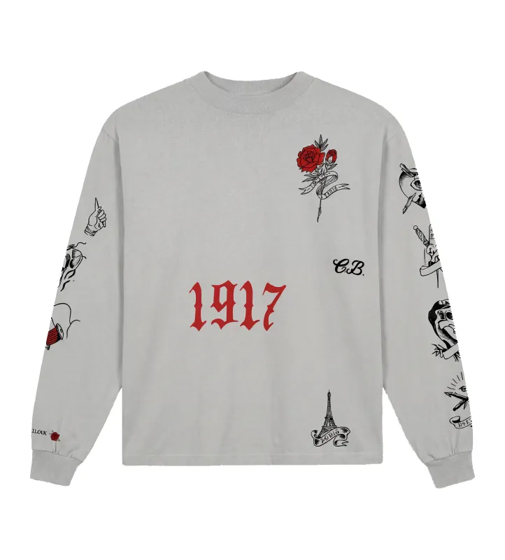 Balenciaga Tattoo Long Sleeve T-shirt in Cement Grey made by Balenciaga