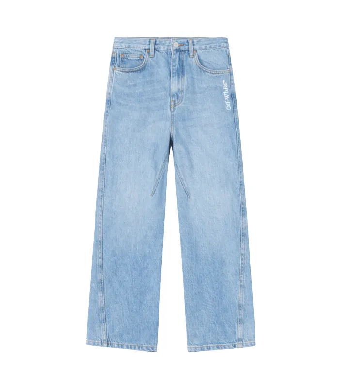 Off White Twisted Flared-Leg Denim Jeans in Blue made by Off-White