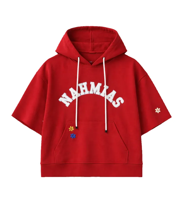 Nahmias Flower Patch Cut Off Hoodie in Ruby made by FOUR Amsterdam