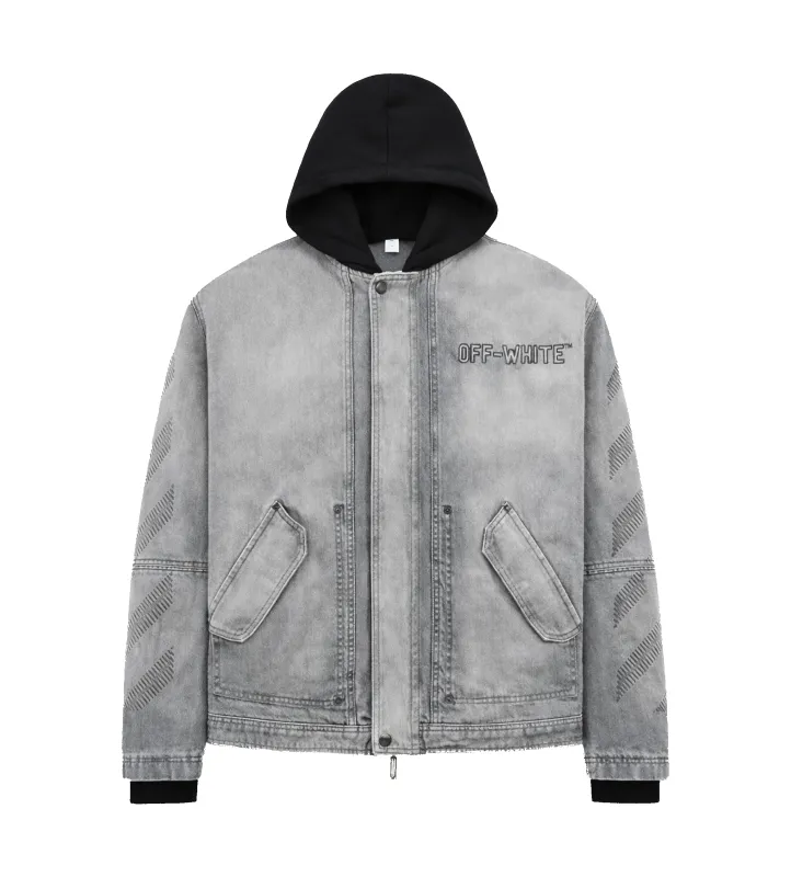 Off-White Hooded Denim Jacket in Grey made by Off-White