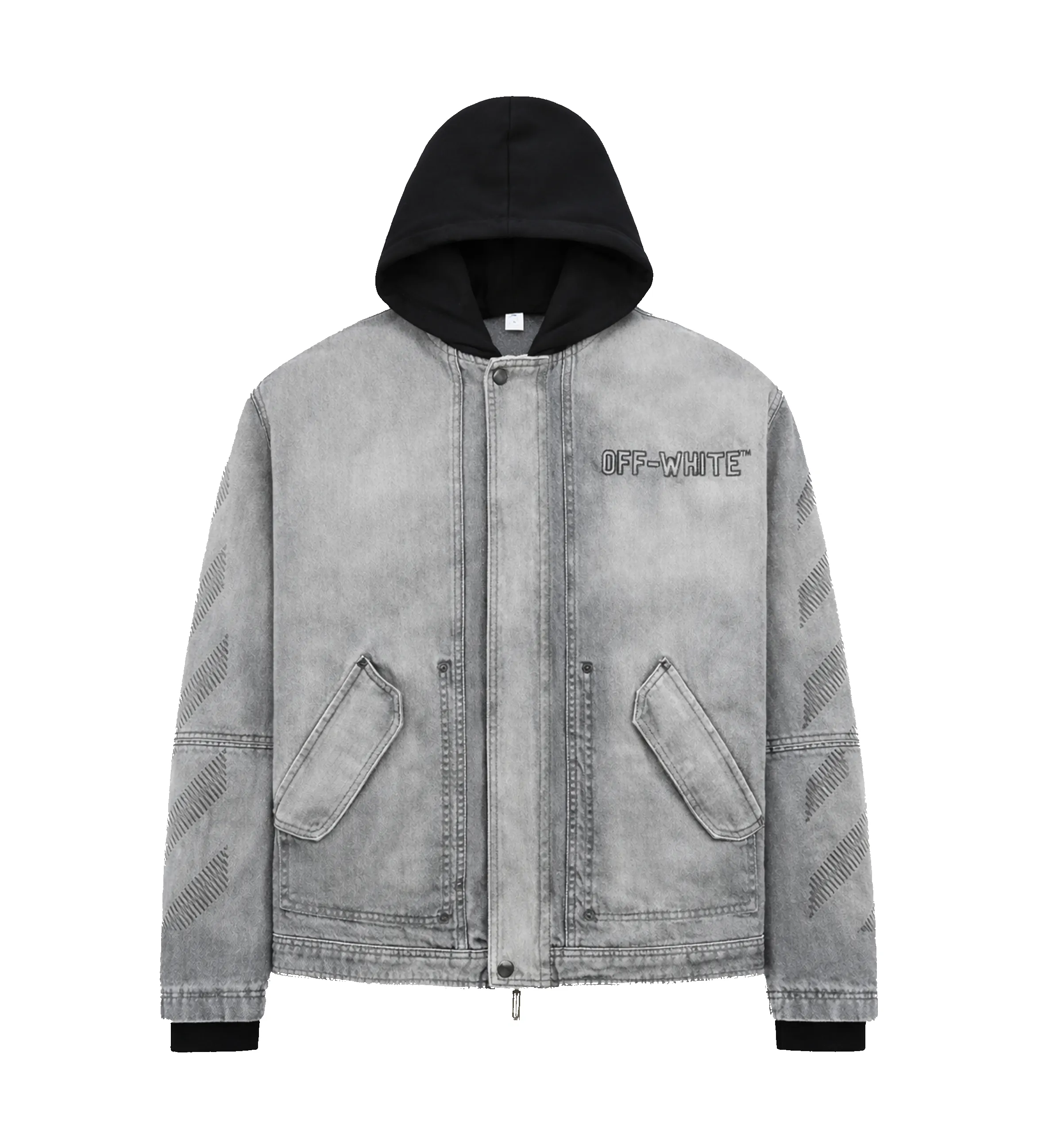 Off-White Hooded Denim Jacket in Grey sold by FOUR Amsterdam