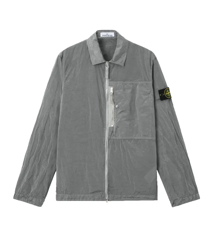 Stone Island Nylon Metal ECONYL® Overshirt with Zip in Pearl Grey made by Stone Island