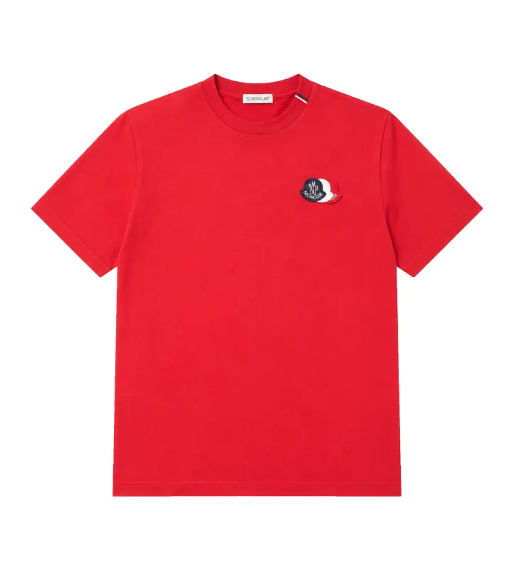 Moncler Tricolor Logo Embroidery T-Shirt in Red made by Moncler