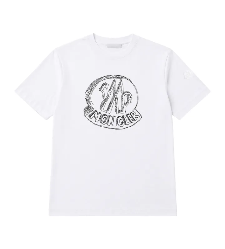 Moncler Sketch Embroidered Logo T-Shirt in White made by Moncler