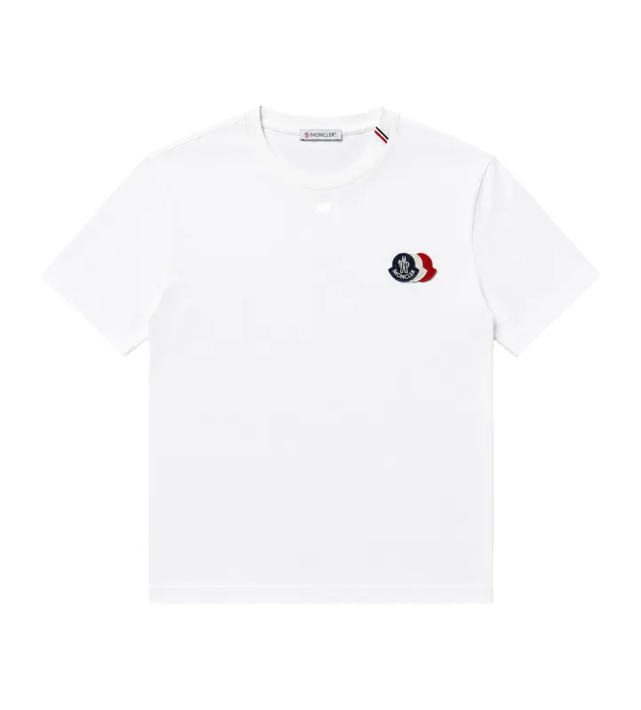 Moncler Tricolor Logo Embroidery T-shirt in White made by Moncler