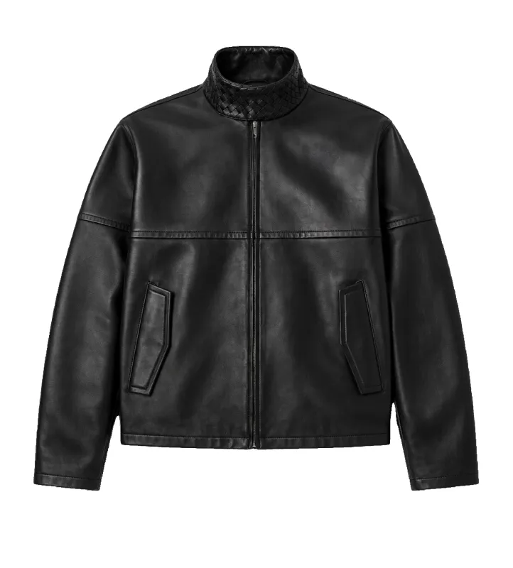 Bottega Veneta Intrecciato Leather Blouson Jacket in Black made by Bottega Veneta