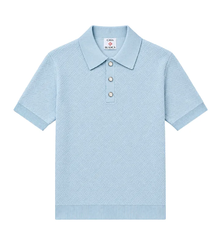 Casablanca Pointelle Monogram Polo Shirt in Blue made by Casablanca
