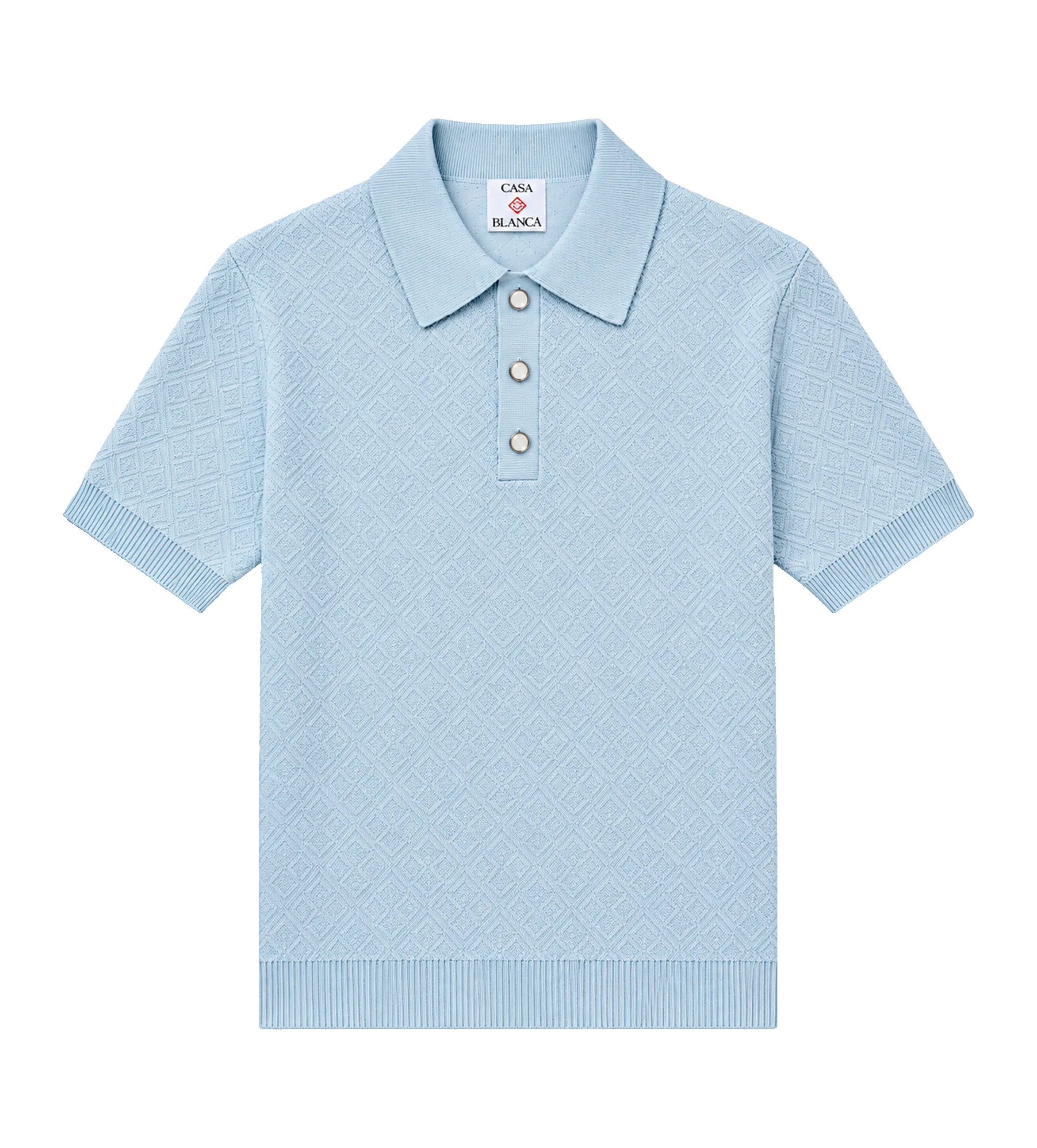 Casablanca Pointelle Monogram Polo Shirt in Blue sold by FOUR Amsterdam
