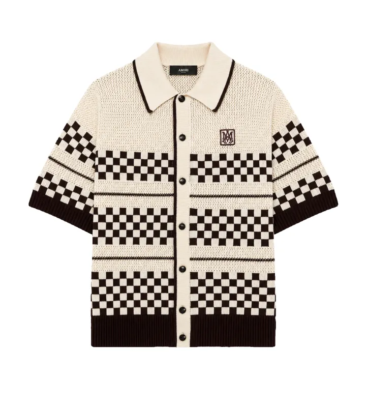 MA Quad Check Mesh Shirt in Brown/Beige made by AMIRI
