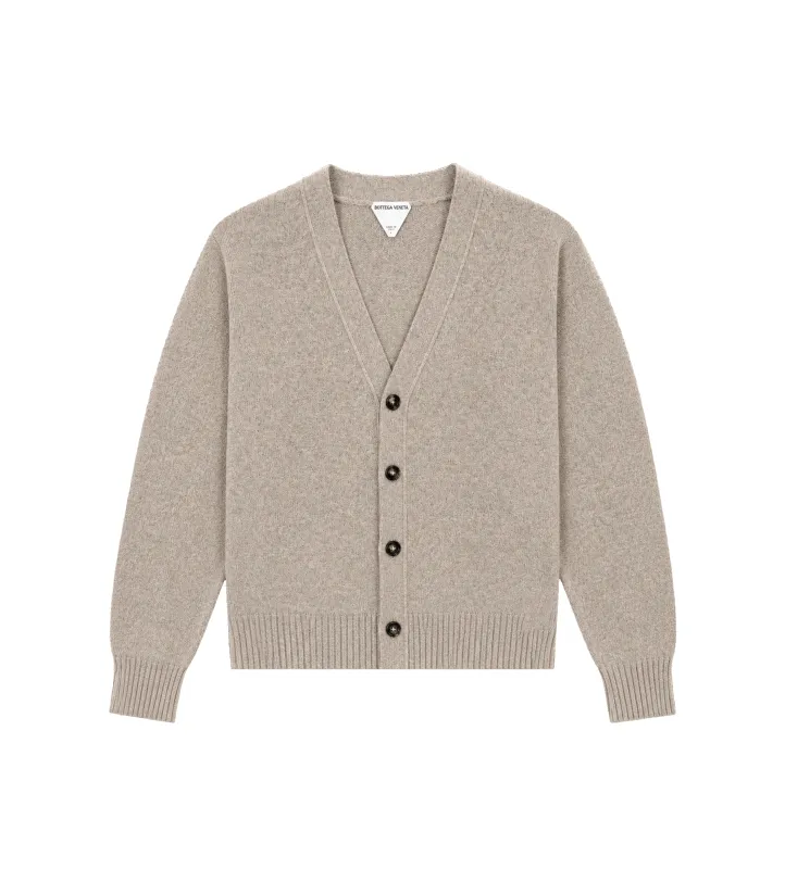 Bottega Veneta Cashmere Blend Cardigan in Greige Melange made by Bottega Veneta