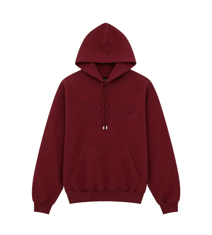 Logo Lettering Drawstring Hoodie Burgundy made by Balenciaga