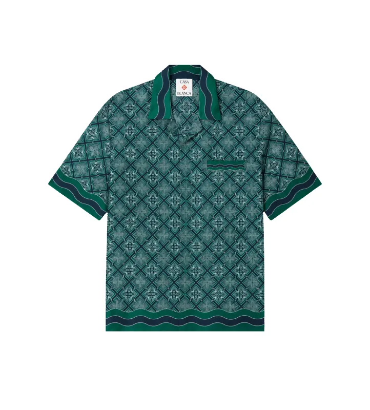Radiating Monogram Silk Short Sleeve Shirt Green made by Casablanca