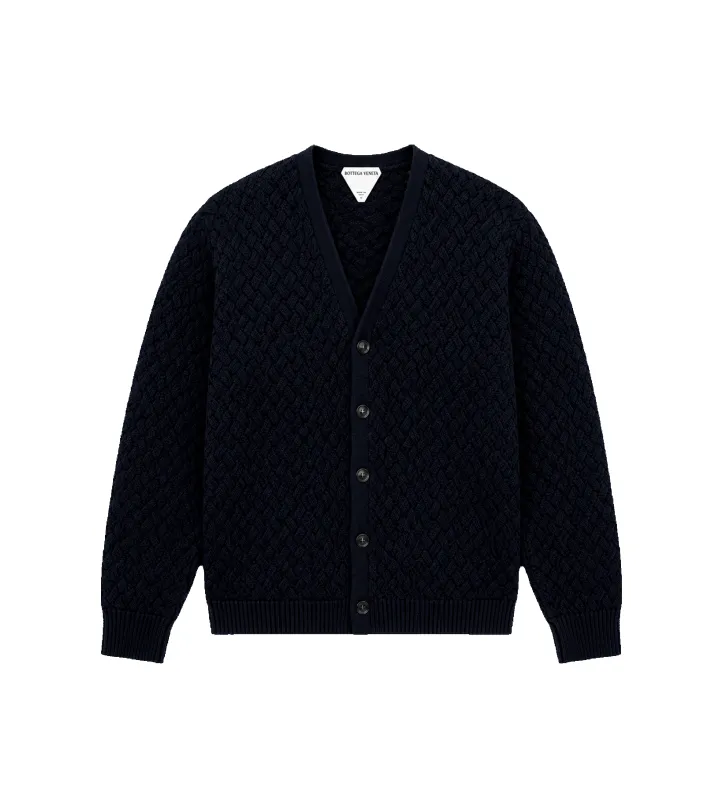 Intrecciato Wool Cardigan in Navy made by Bottega Veneta