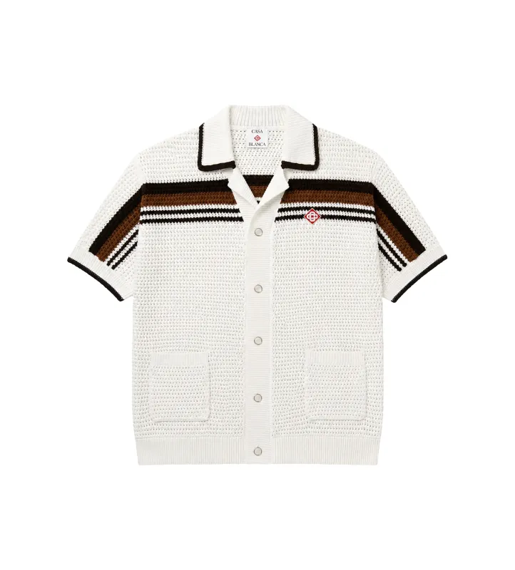 Crochet Short Sleeve Shirt in White/Brown made by Casablanca