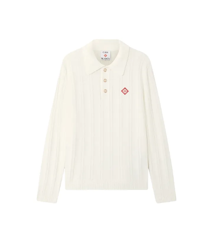 Bouclé Long Sleeve Polo Shirt White made by Casablanca