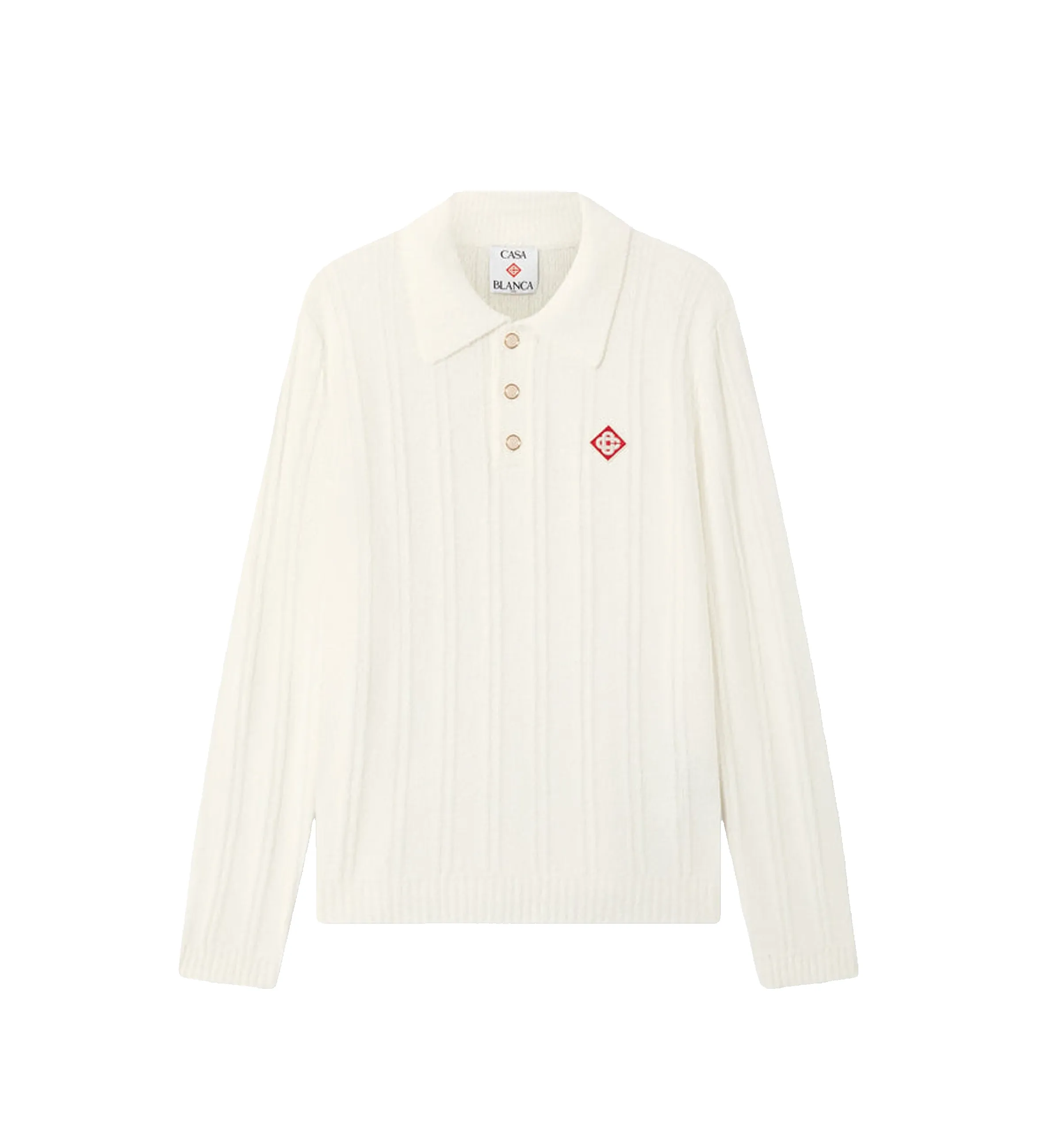 Bouclé Long Sleeve Polo Shirt White sold by FOUR Amsterdam