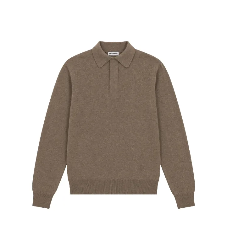 Long-Sleeve Knit Polo Shirt Brown made by Jil Sander