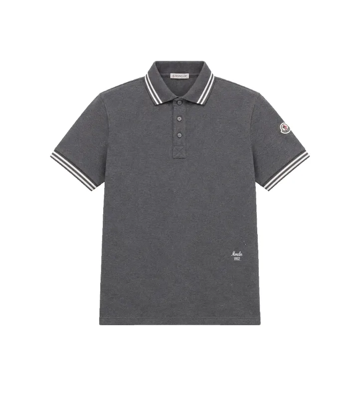 Striped Trim Cotton Piqué Polo Shirt Dark Grey made by Moncler