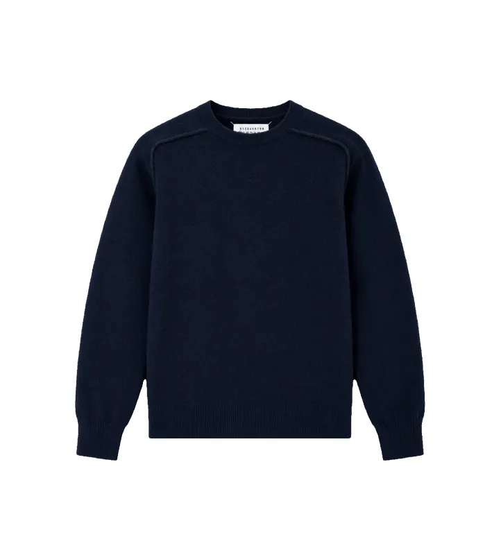 Virgin Wool Crewneck Sweater Navy/dark grey made by Maison Margiela