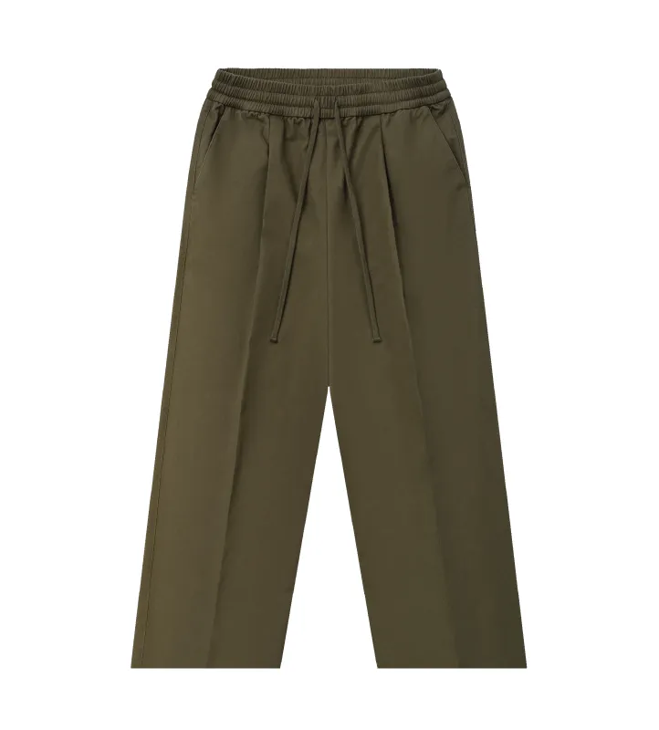 Pleat Front Drawstring Pant Moss Green made by Essentials