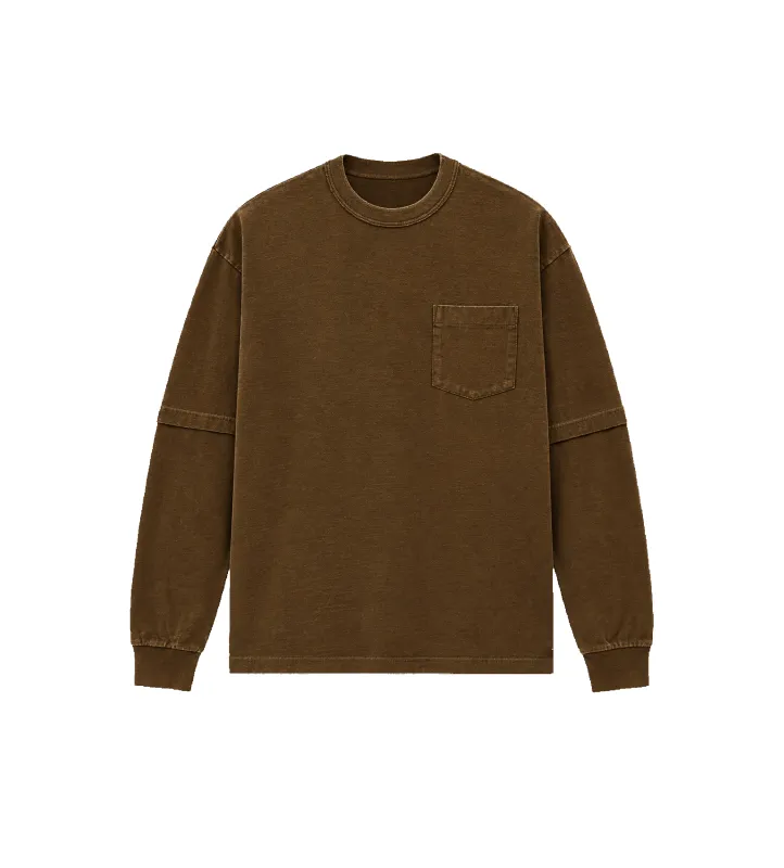 Denim x Cotton Jersey Long Sleeve T-Shirt Brown made by Sacai