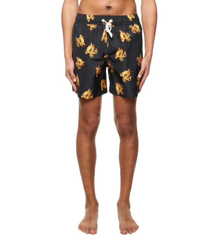 Burning Monogram Print Swimshort Black sold by FOUR Amsterdam