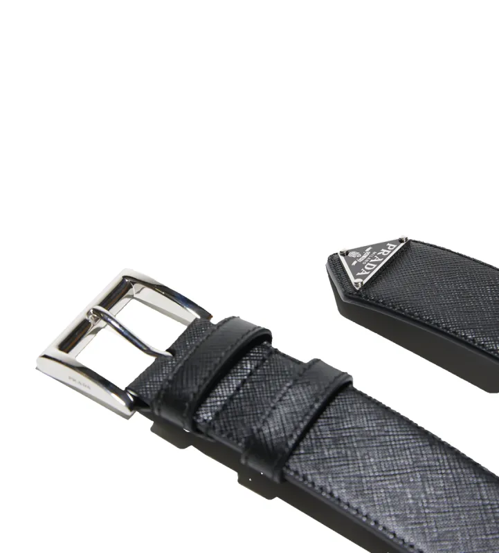Saffiano Leather Belt Black made by Prada