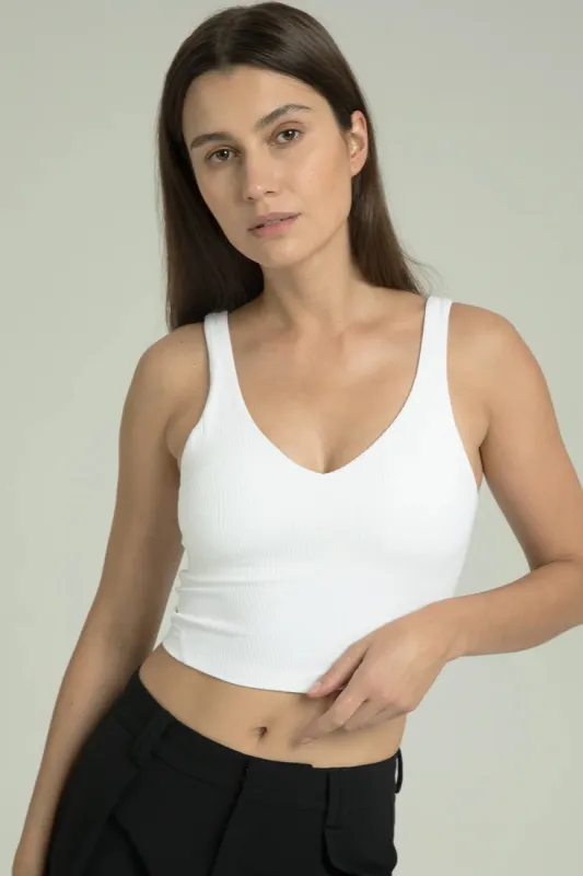Dreamlux Ribbed V-Neck Cropped Tank sold by Colourful Koala