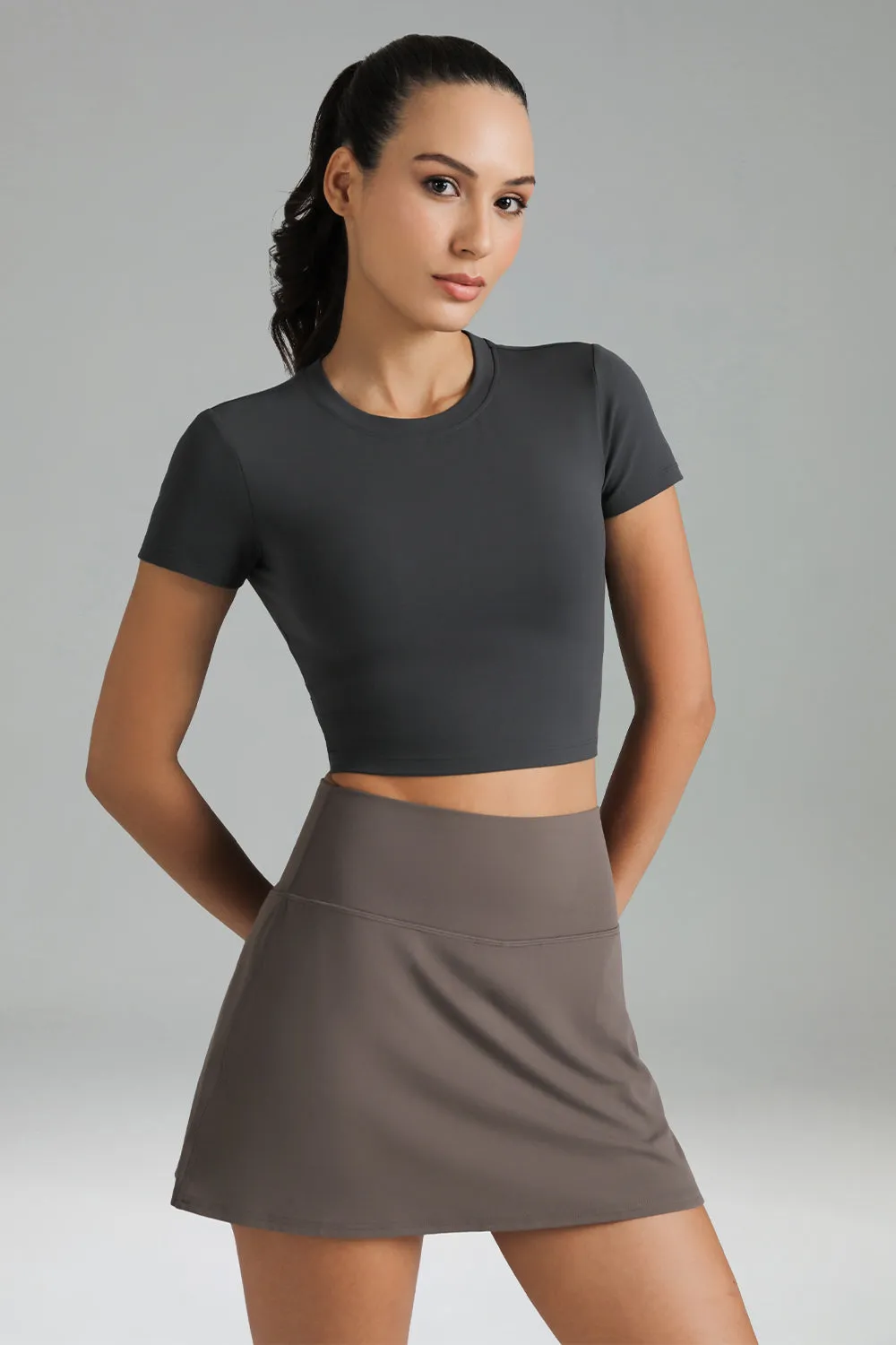 Dreamlux Short Sleeve Cropped Workout Shirt w/ Crisscross Back sold by Colourful Koala product image thumbnail 4