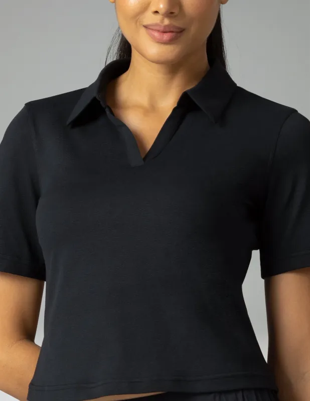 Sorona V-Neck Cropped Polo Shirt – Relaxed Fit sold by Colourful Koala