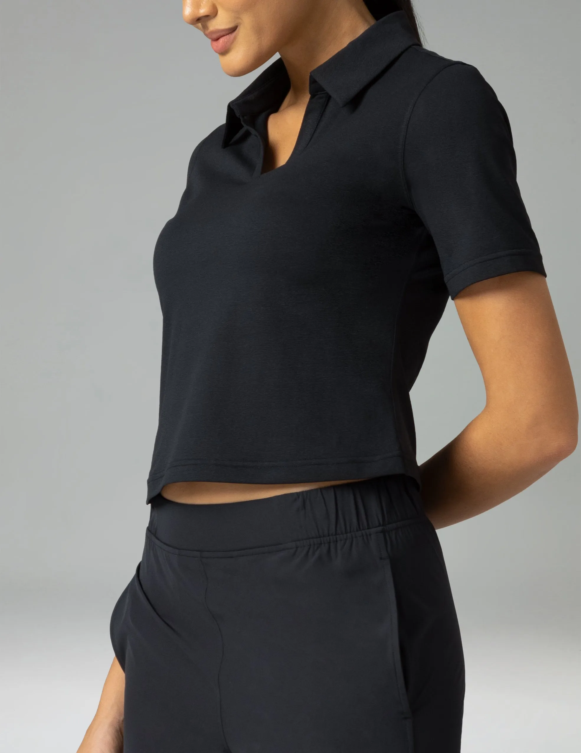 Sorona V-Neck Cropped Polo Shirt – Relaxed Fit sold by Colourful Koala product image thumbnail 4