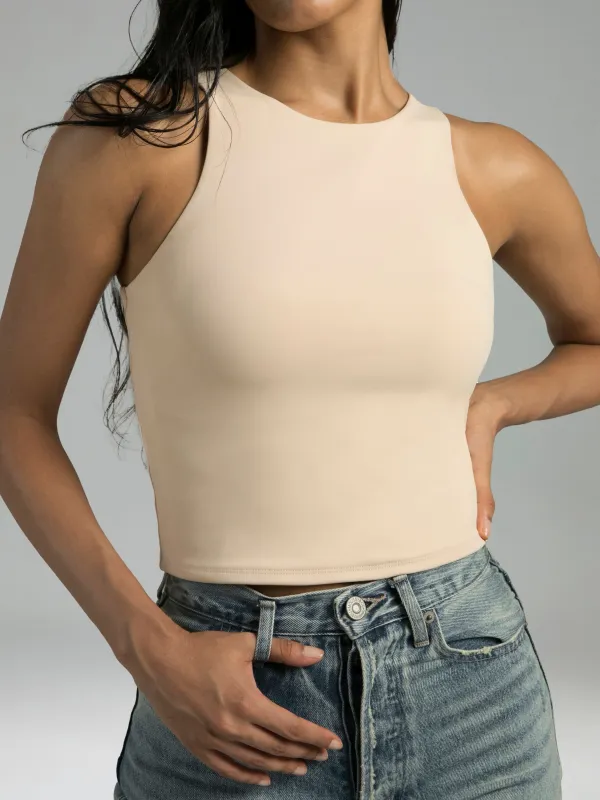 Essential High Neck Body Contour Cropped Tank Top – Double Lined sold by Colourful Koala