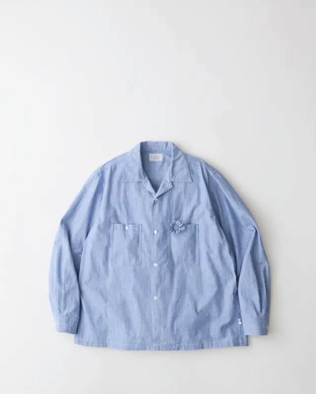 UNLIKELY OPEN COLLAR WORK CHAMBRAY WITH FLOWER made by Unlikely Dry Goods