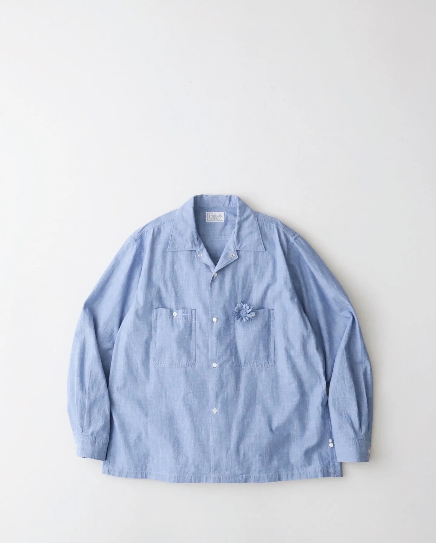 UNLIKELY OPEN COLLAR WORK CHAMBRAY WITH FLOWER sold by Unlikely Dry Goods