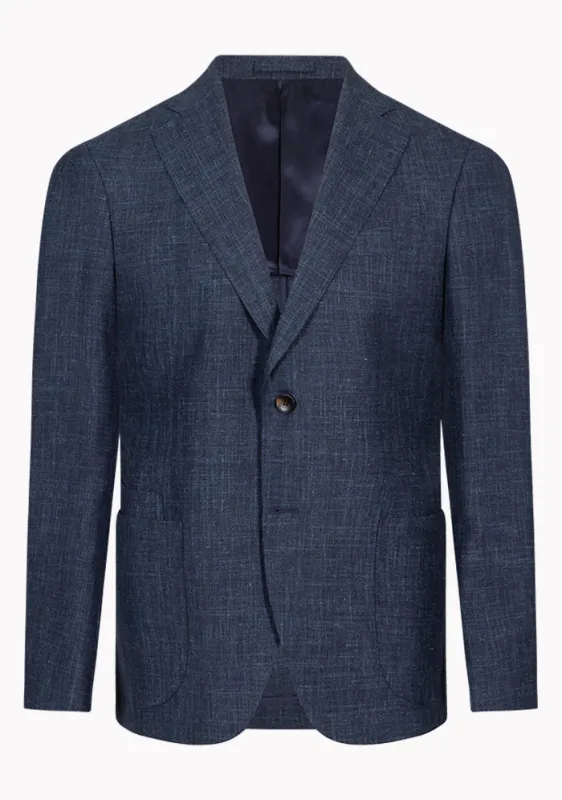 Italian Wool Silk Linen Navy Blazer made by Addison Geneva