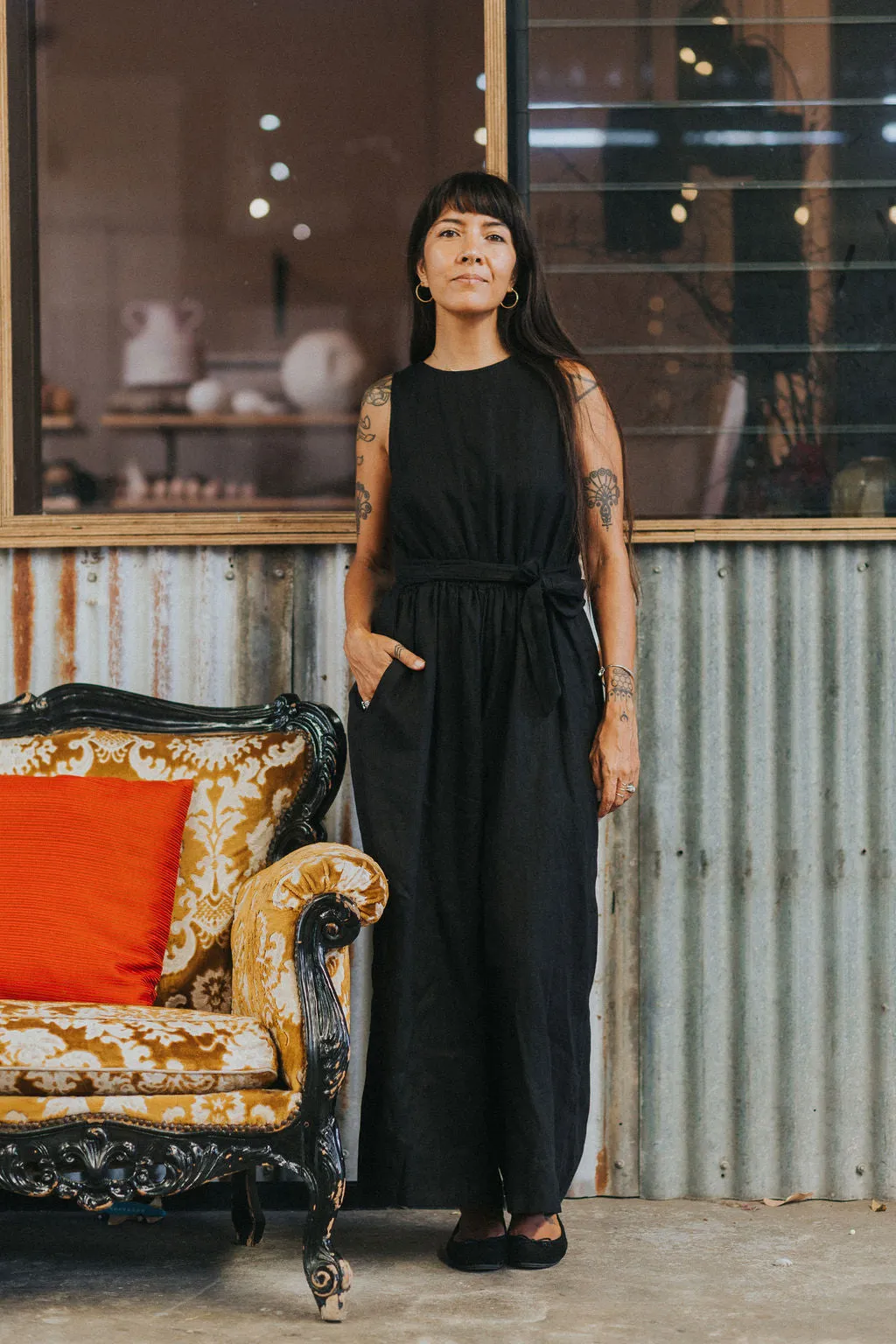 Alba French Linen Tie-Waist Jumpsuit sold by Montaigne