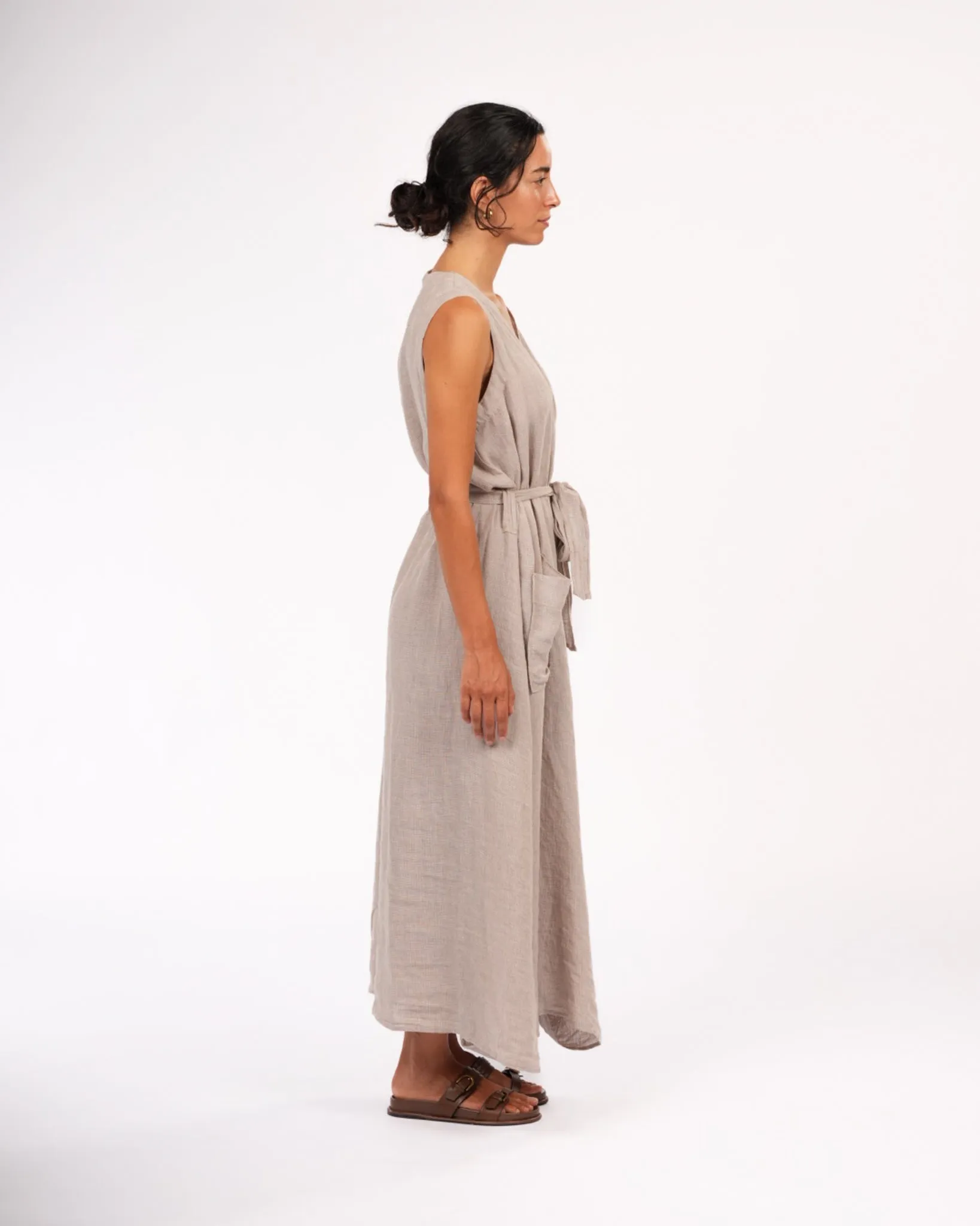 Geneviève Wrap-Around French Linen Dress in Natural Houndstooth sold by Montaigne product image thumbnail 3